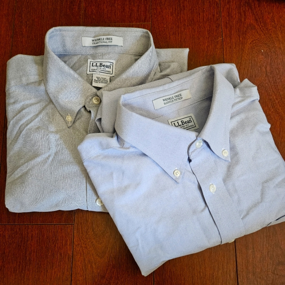 L.L. Bean Casual Button Down Shirts Blue and Gray 2 Pack